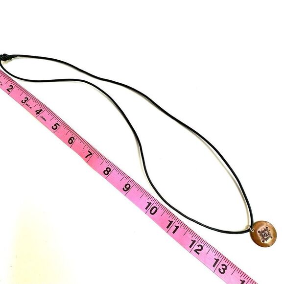 Copper round  pendant necklace  on cord - Picture 8 of 9